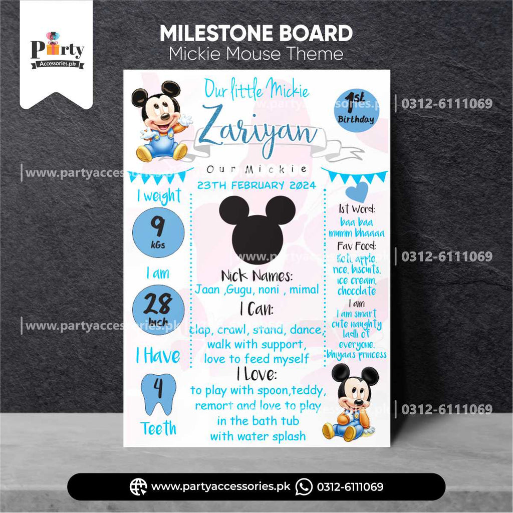 Mickey Mouse Theme Customized Birthday Fact Board / Milestone Board