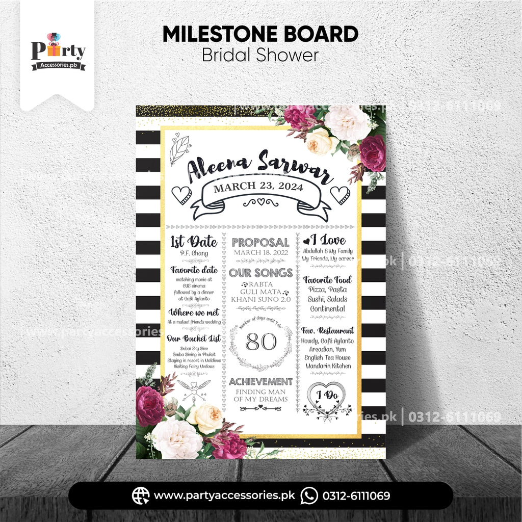 bridal shower customized milestone facts board