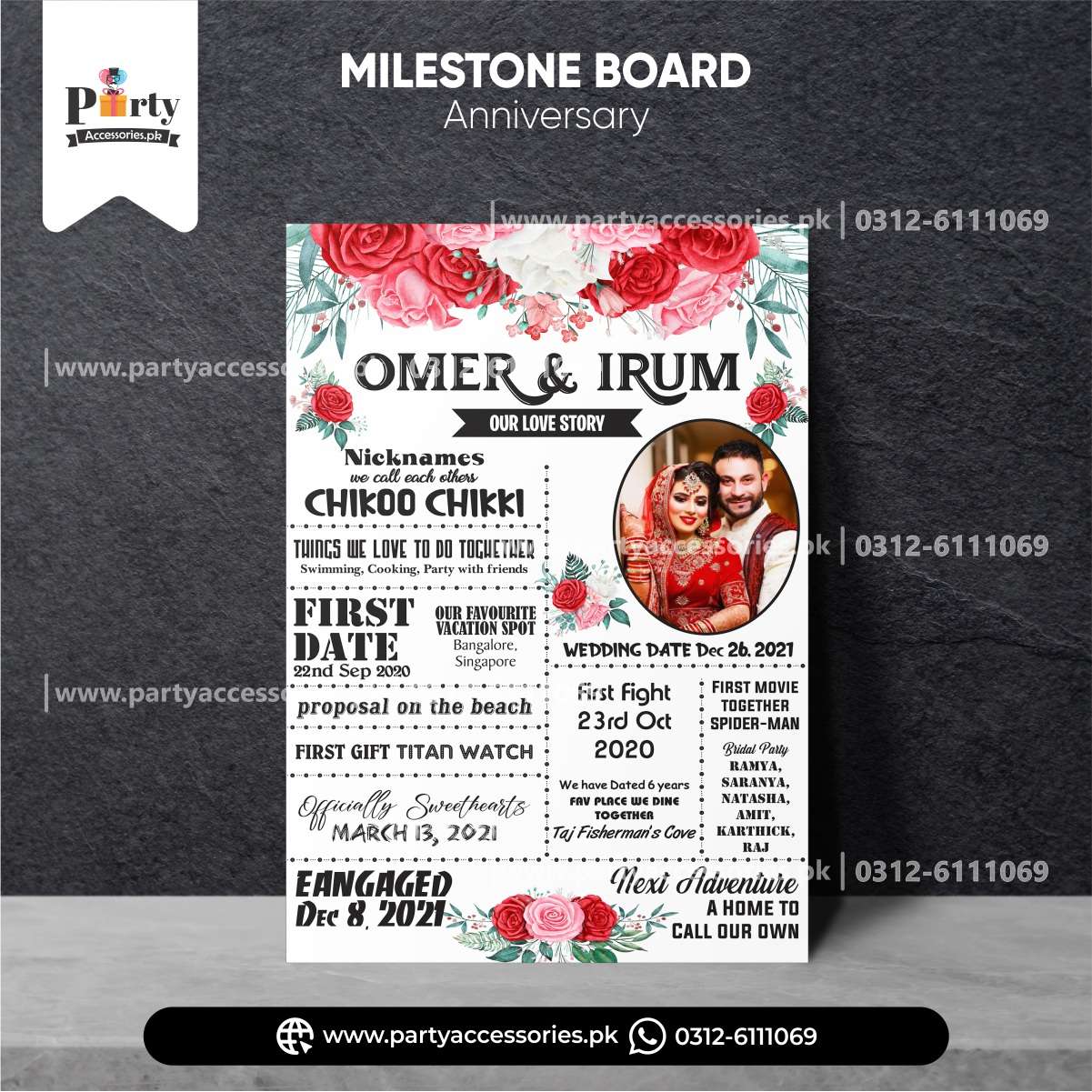 wedding anniversary white fact board for wedding journey 