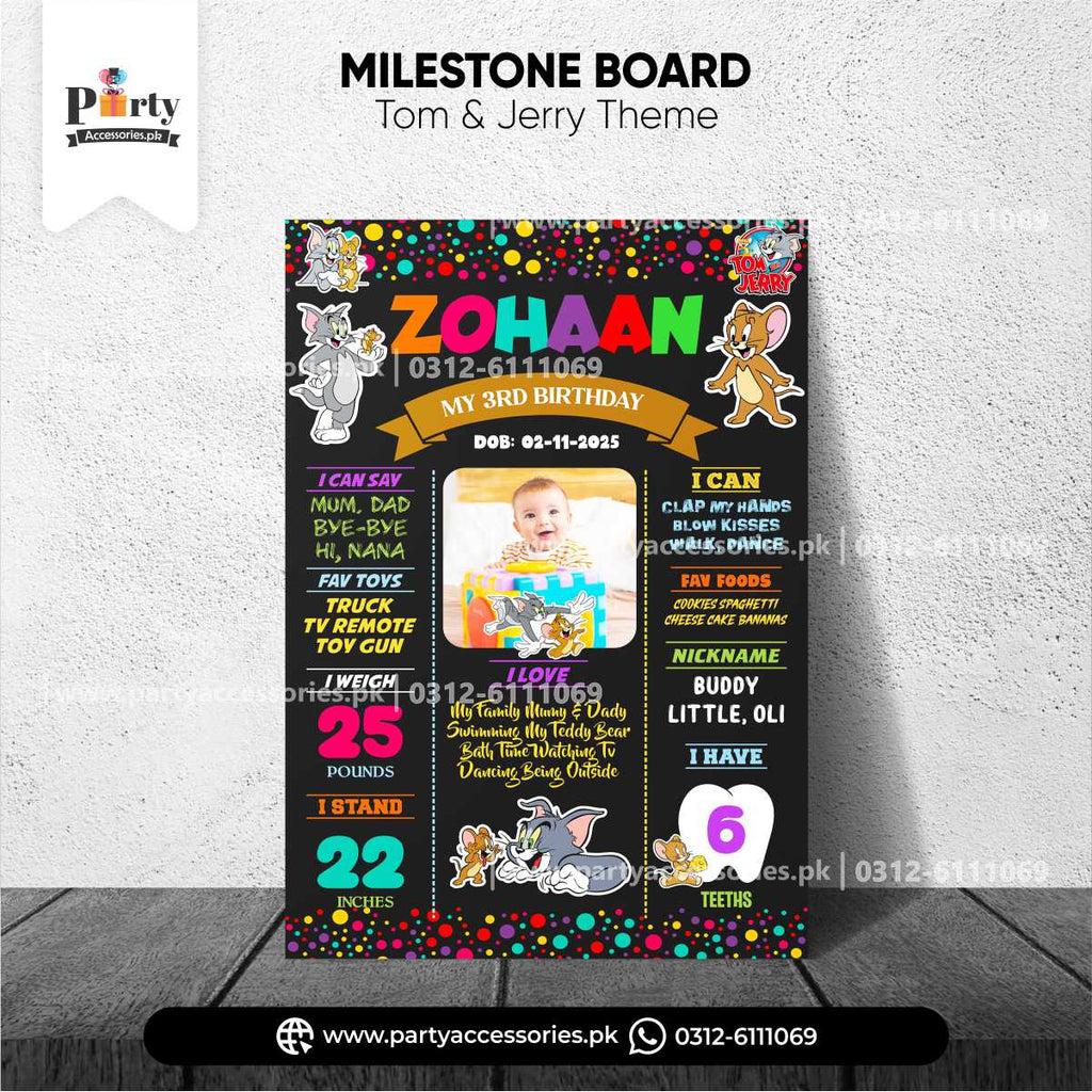 tom and jerry theme birthday party customized  baby milestone board 