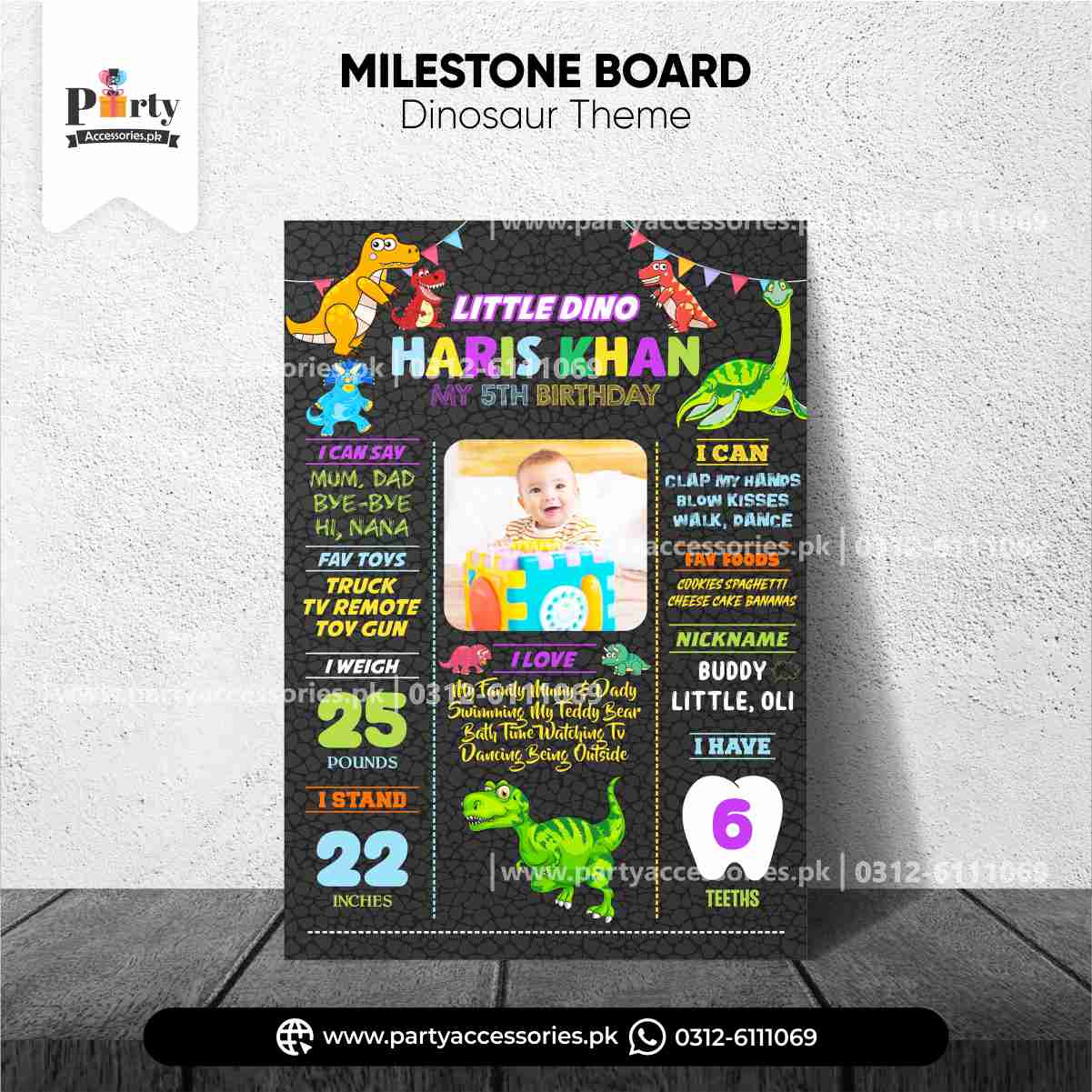 DINO THEME CUSTOMIZED BIRTHDAY PARTY MILESTONE BOARD 