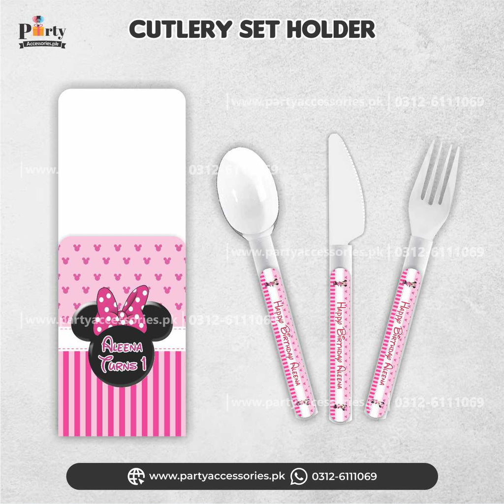 Minne Mouse Theme Customized Disposable Cutlery Set for Birthday Table Decoration