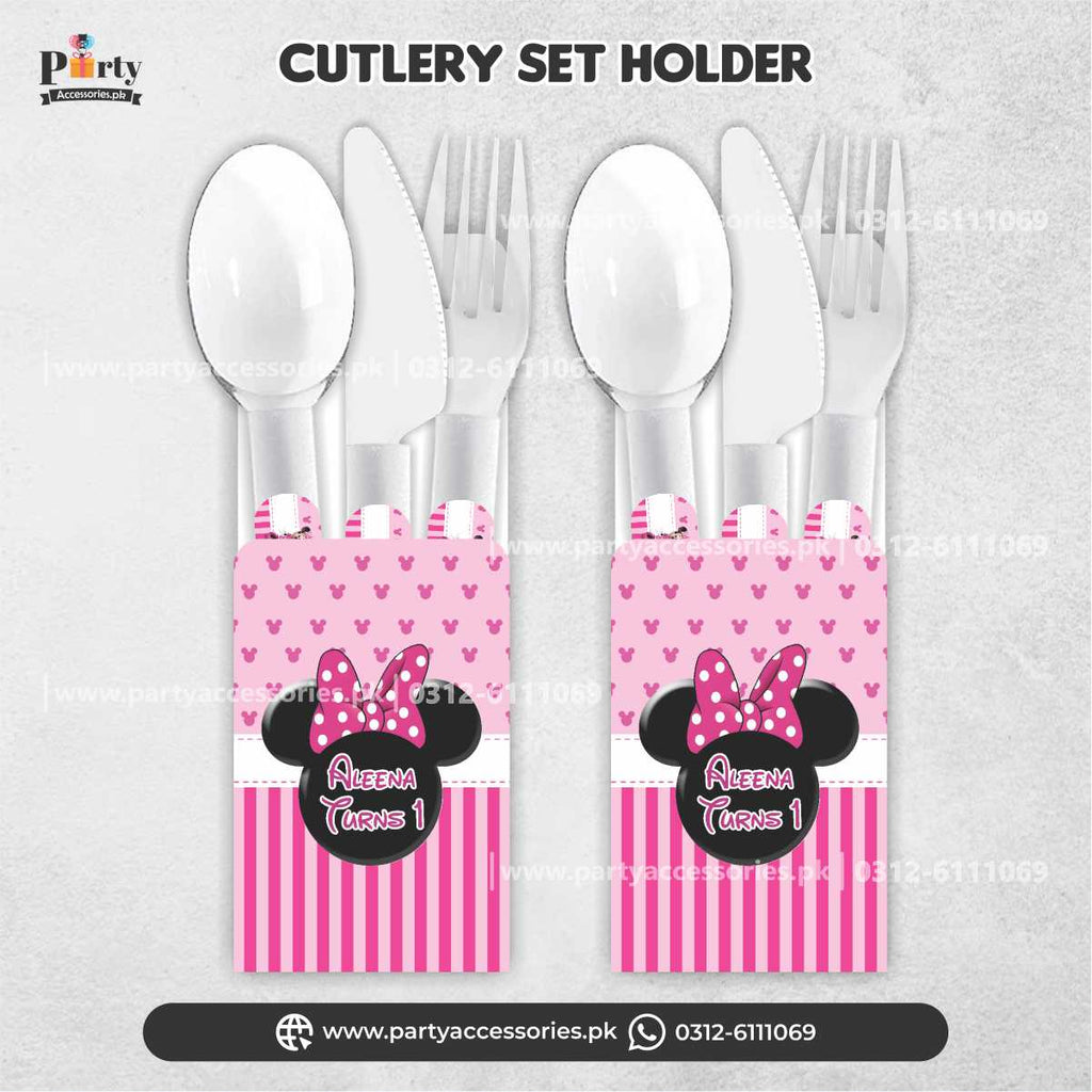 Customized Disposable Cutlery Set for Birthday Table Decoration in Minne Mouse Theme 