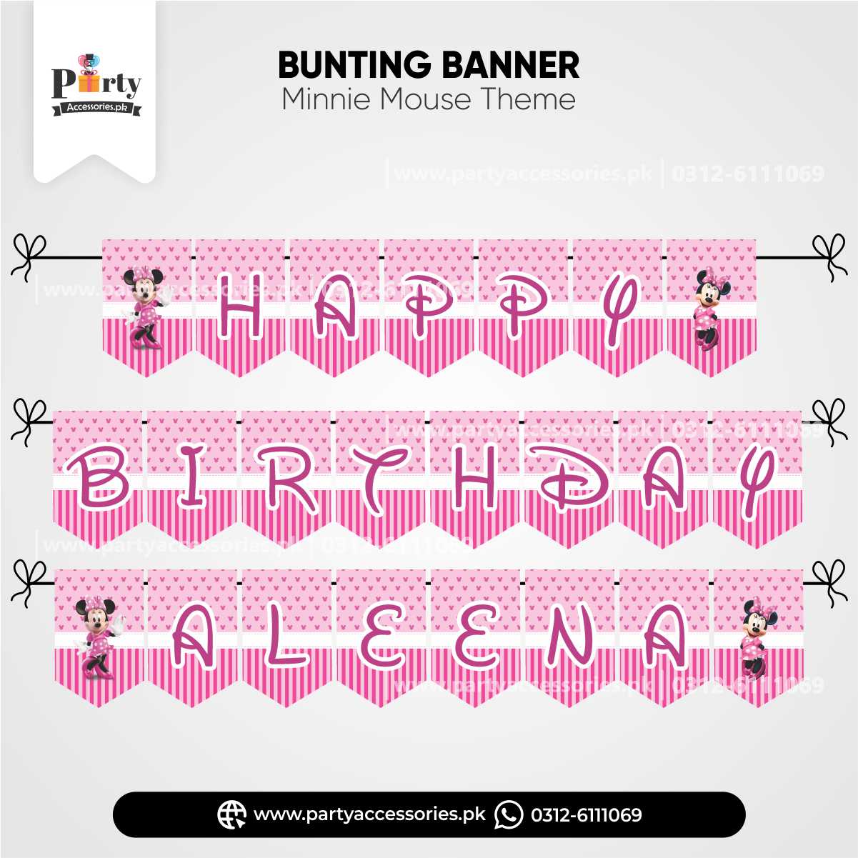 Minnie mouse theme customized happy birthday bunting banner for wall decoration 