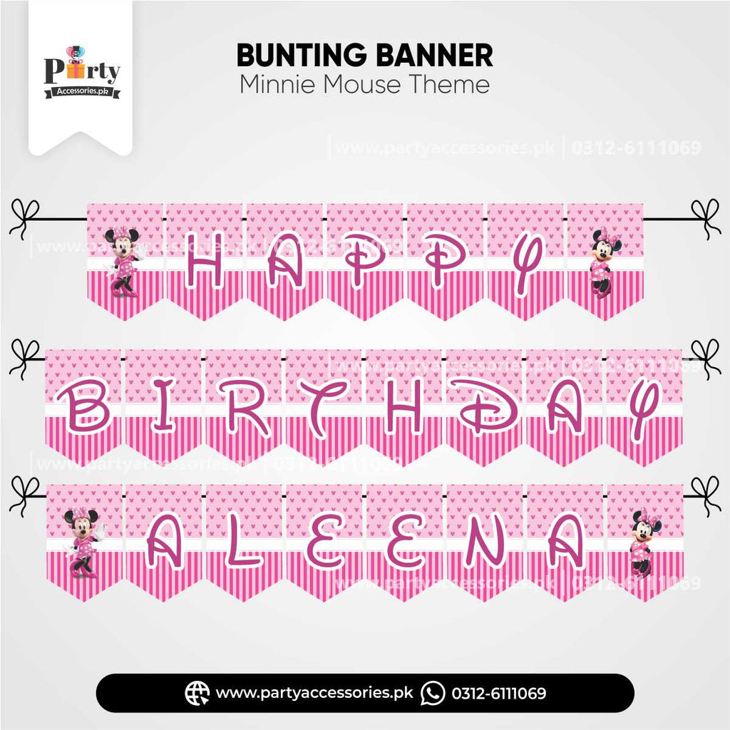 Minnie mouse theme customized happy birthday bunting banner for wall decoration 