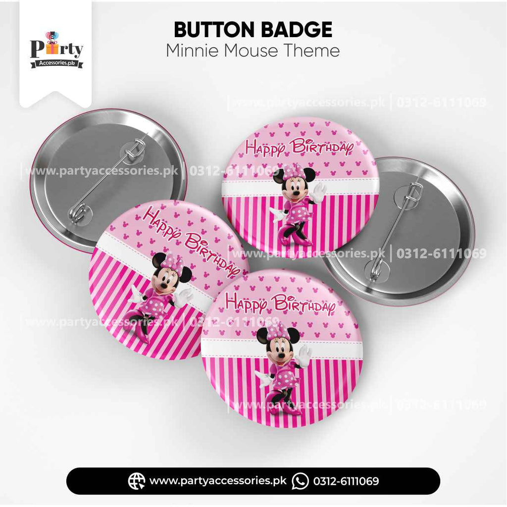 Minnie Mouse Theme Button Badges for Birthday Party Celebration