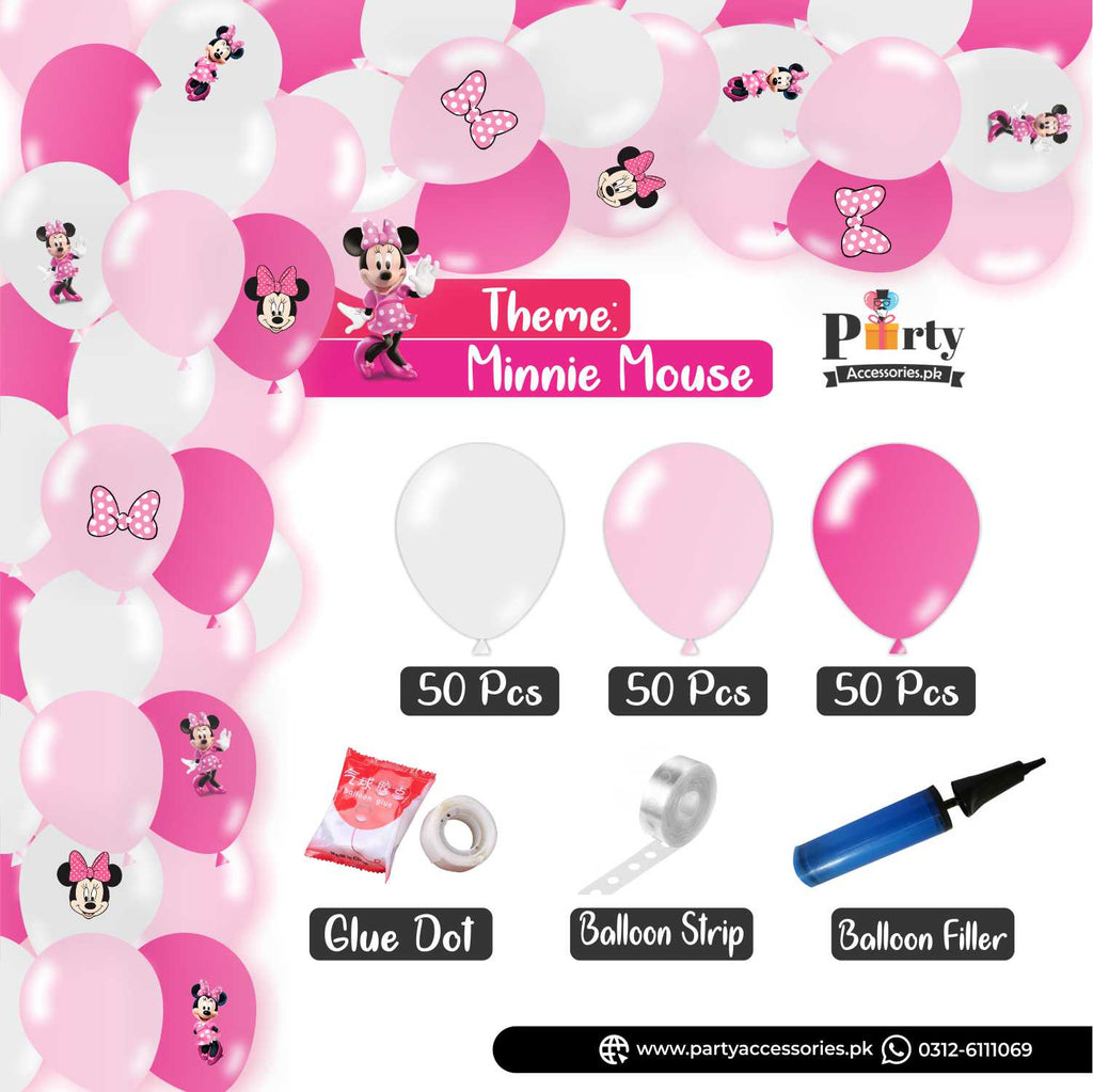 Minnie Mouse Colors Theme Balloon Arch Set Garland Kit 150 Balloons with Stickers 
