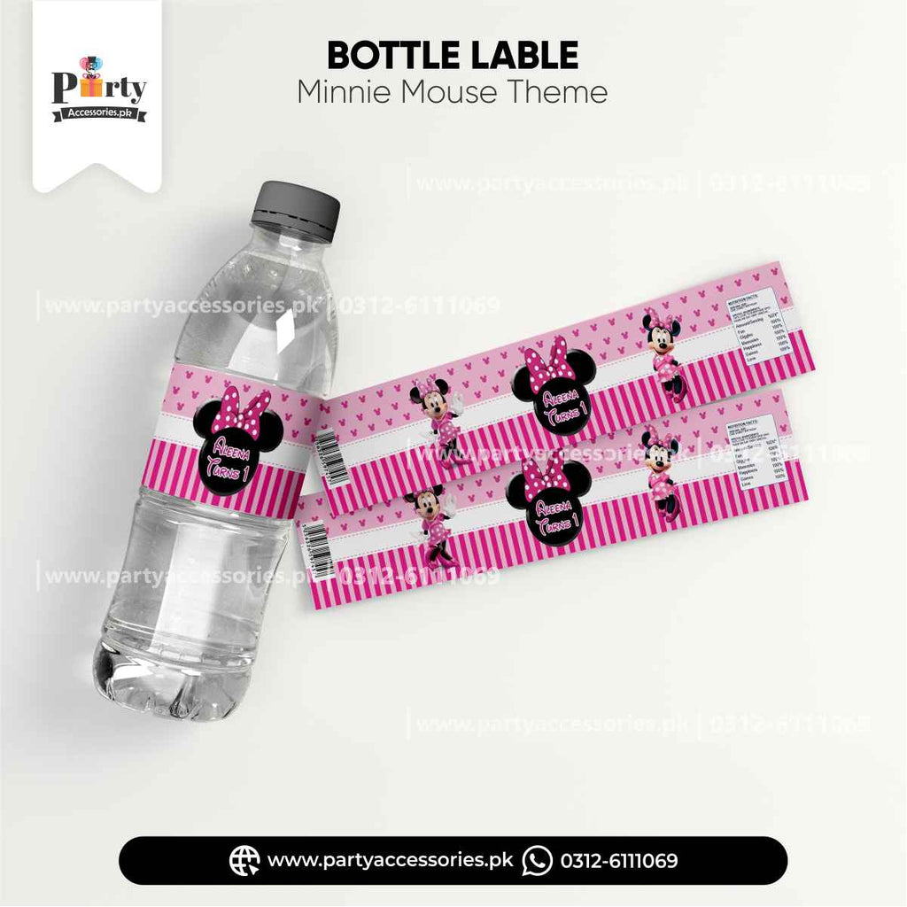 Minnie Mouse Theme Customized Bottle Labels for Birthday Table Decoration