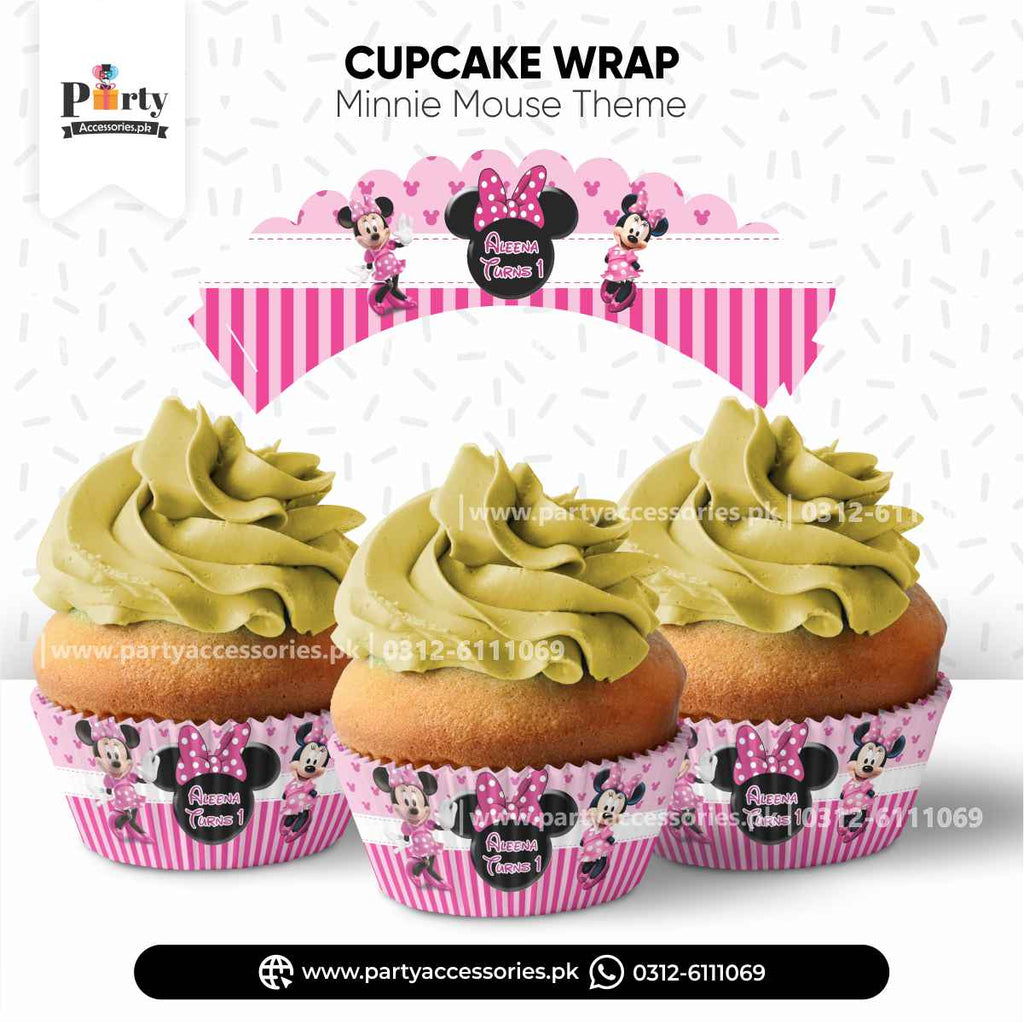 Minnie Mouse Theme Customized Cupcake Wraps for Birthday Party Decoration