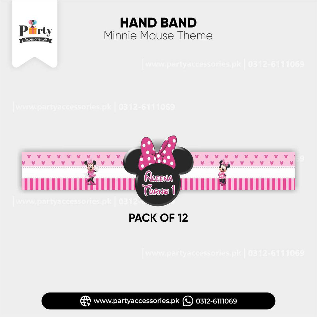Minnie Mouse Theme Customized Hand / Wrist Band for Birthday Party Celebrations (Pack of 12)