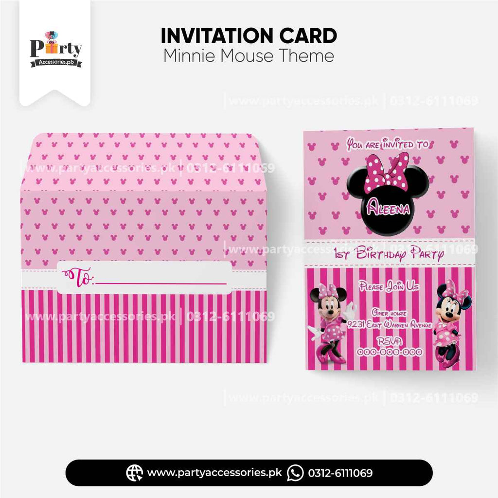 Minnie Mouse Theme Customized Party Invitation Cards with Envelops