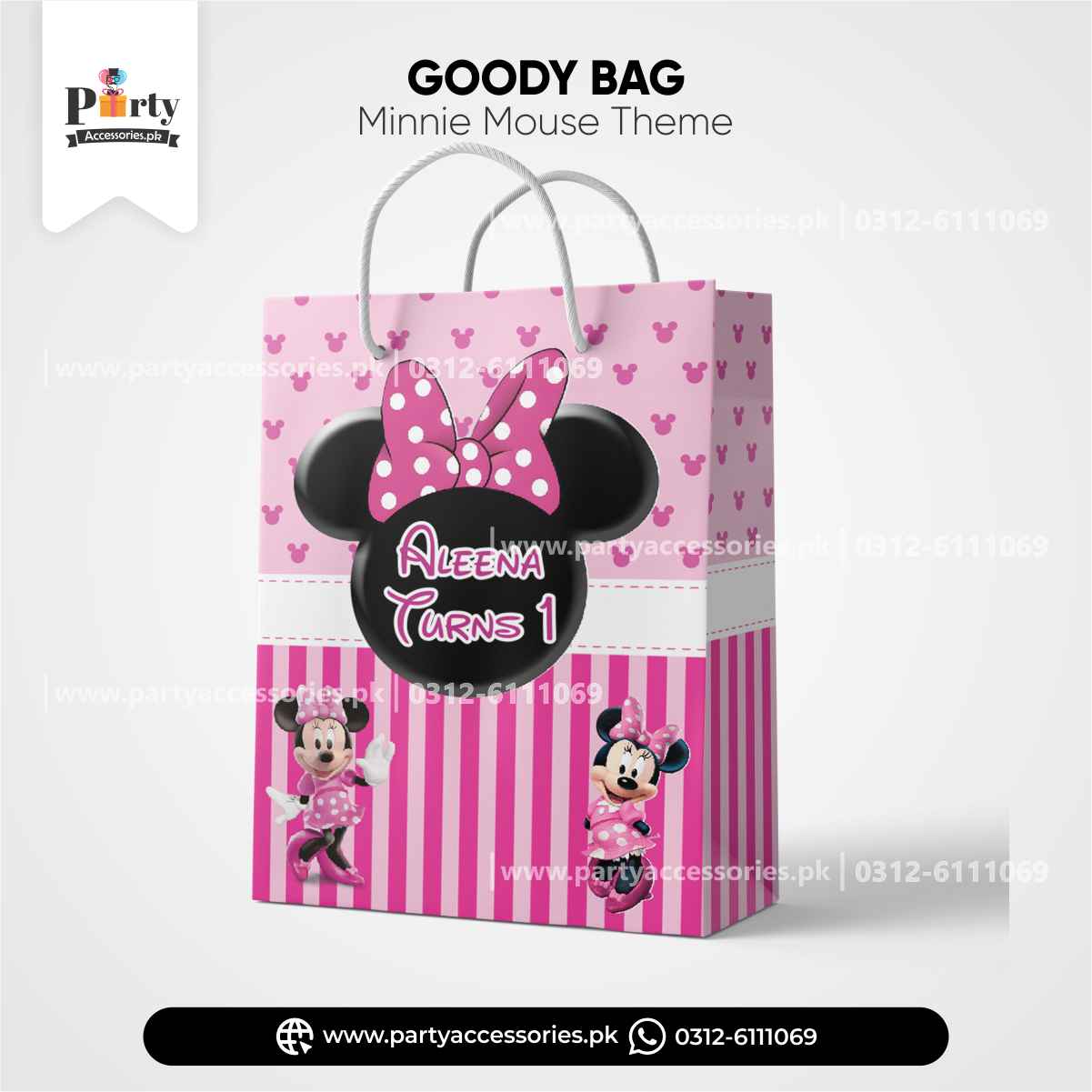 Minnie Mouse Theme Customized Goody Bags / Favor Bags for Birthday Decoration