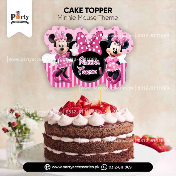 Minnie Mouse Theme Customized Card Cake Topper for Birthday Cake Decoration 