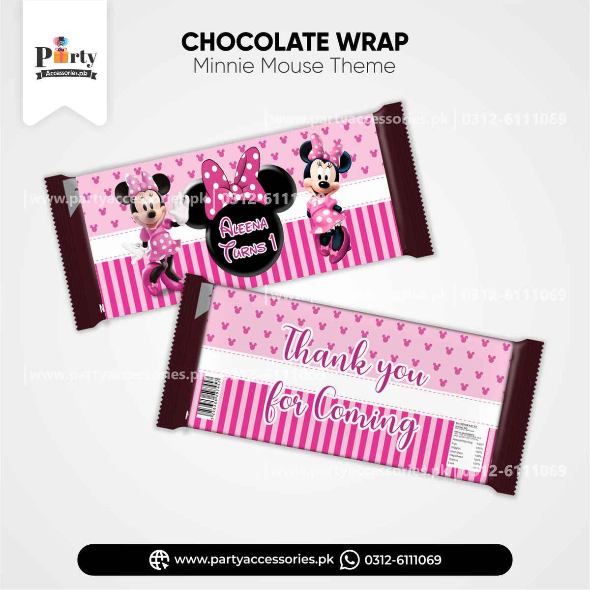 Minnie Mouse Chocolate Wraps - 6 Pack Birthday Decoration ...