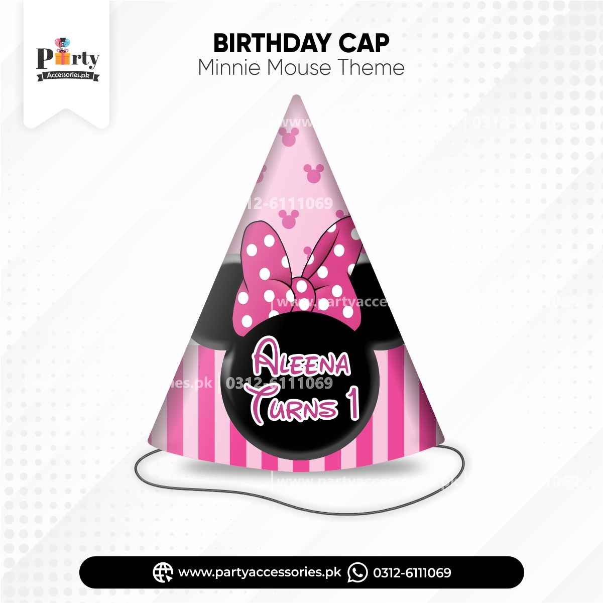 Minnie Mouse Theme Customized Cone Caps for Birthday Party Celebration