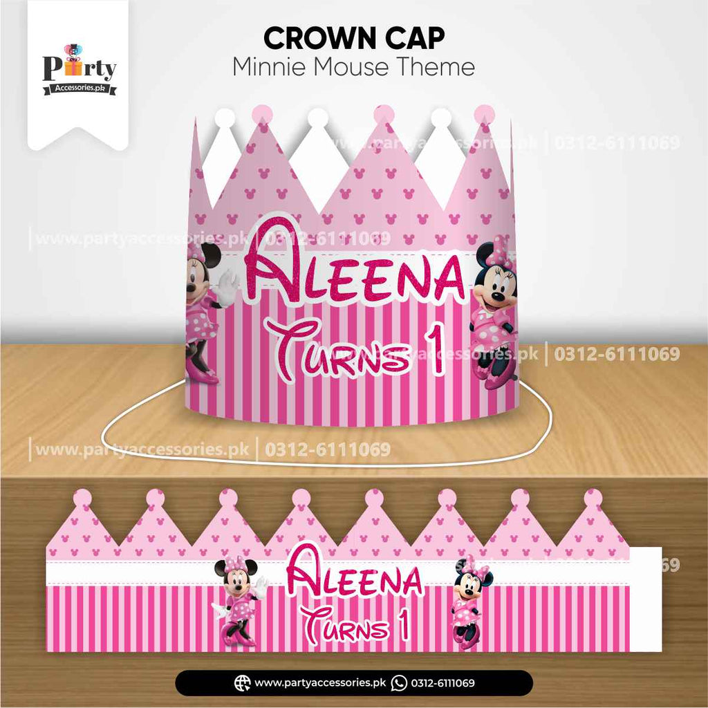 Minnie Mouse Theme Customized Crown Cap for Birthday Celebration