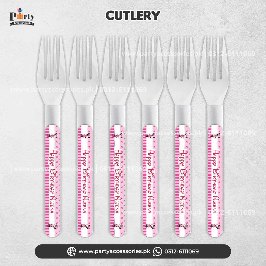 Minnie Mouse Theme Customized Disposable Forks for Birthday Party Table Decoration