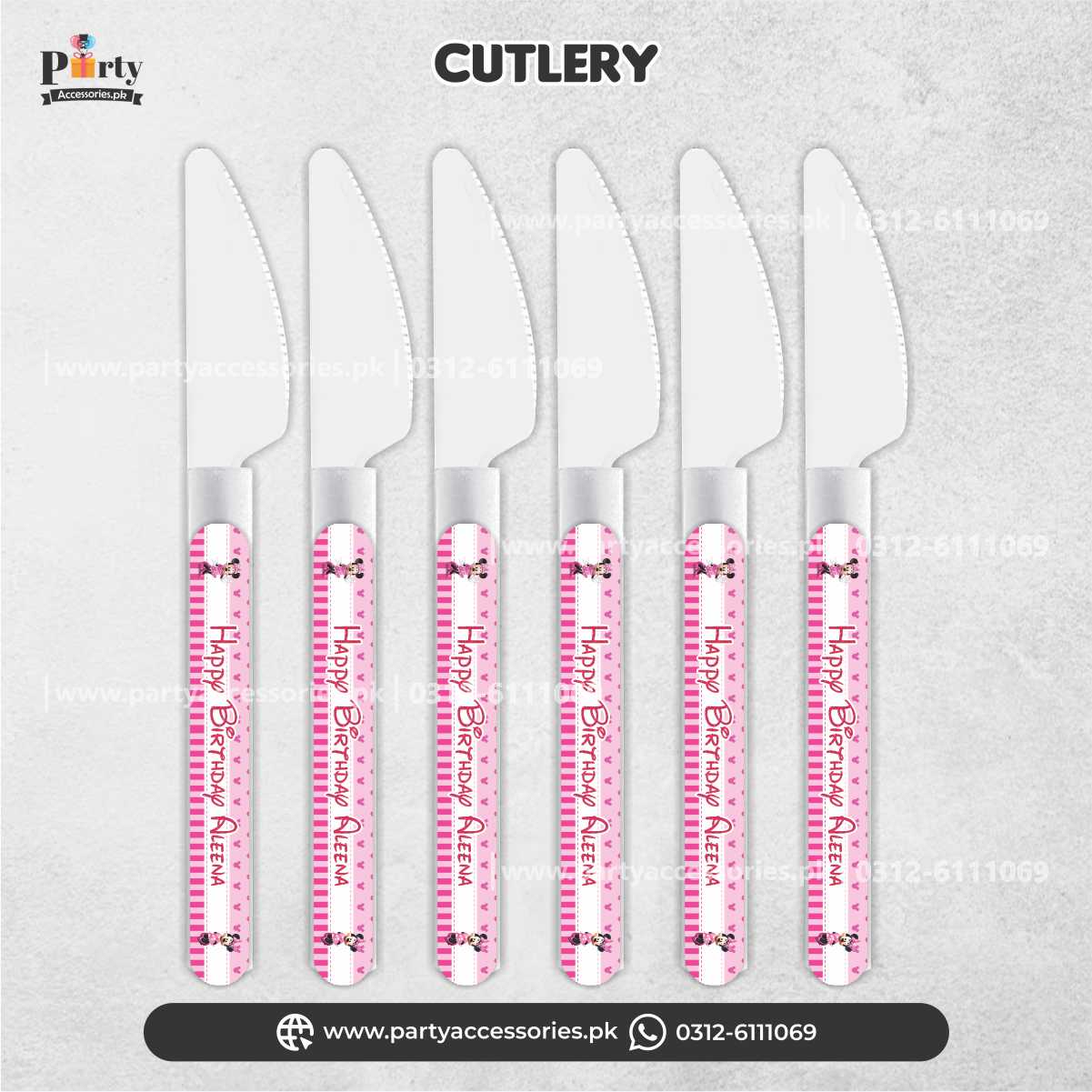 Minnie Mouse Theme Customized Disposable Knives for Birthday Party Dinner Decoration