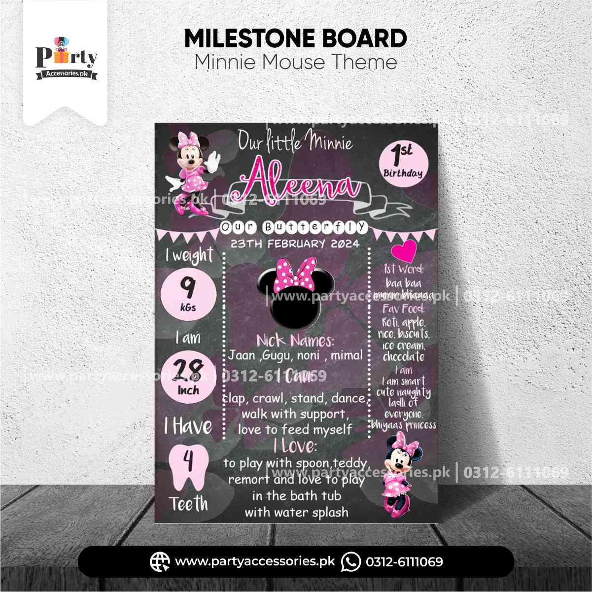Customized Birthday Fact Board / Milestone Board for Decoration in Minnie Mouse Theme  