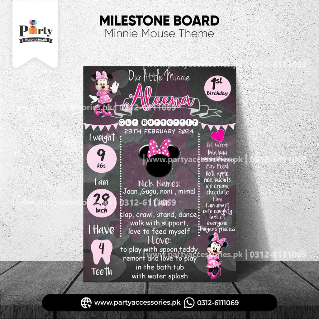 Customized Birthday Fact Board / Milestone Board for Decoration in Minnie Mouse Theme  