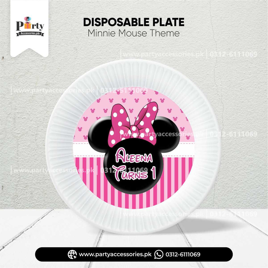 Minnie Mouse Theme Customized Disposable Plates for Birthday Table Decoration