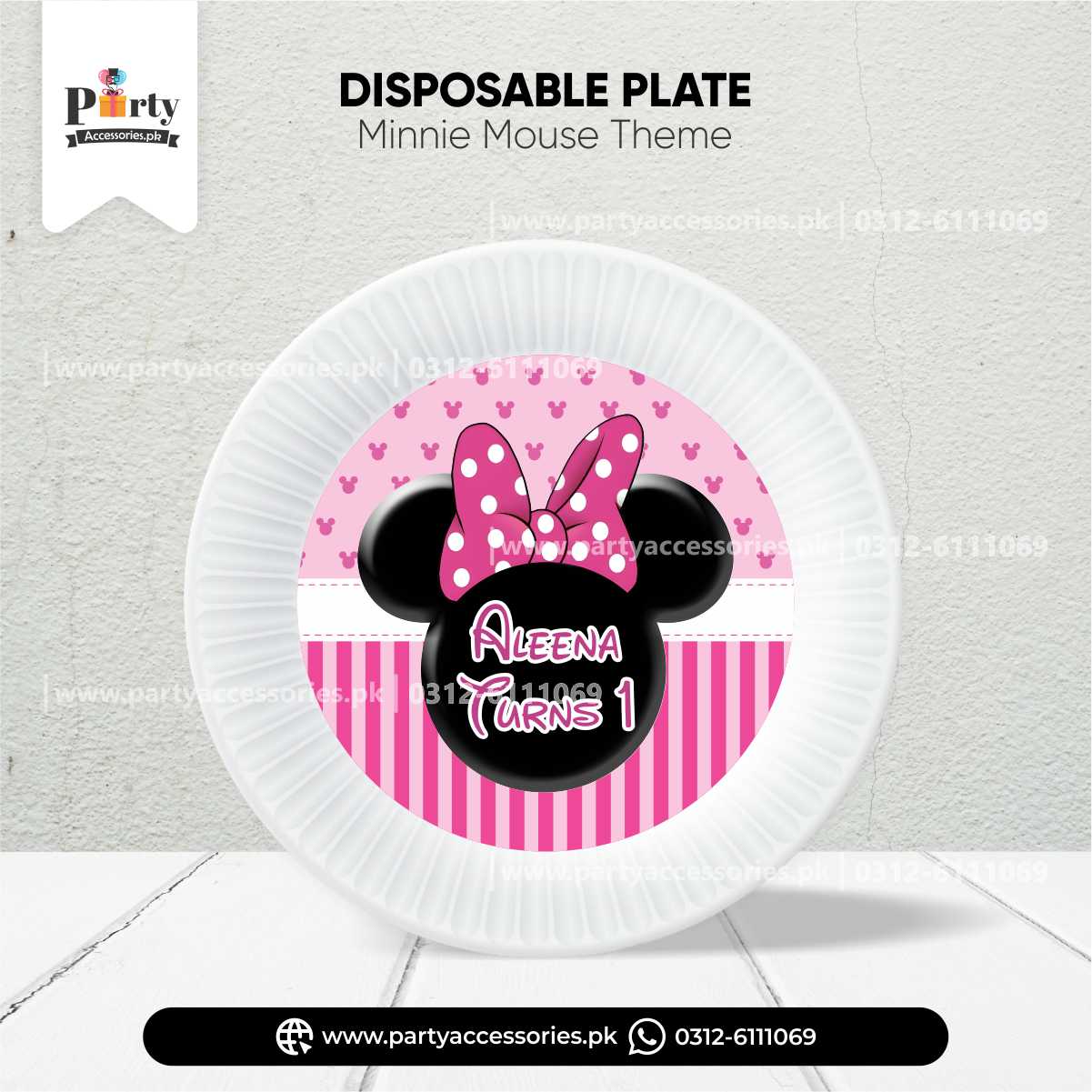 Minnie Mouse Theme Customized Disposable Plates for Birthday Table Decoration