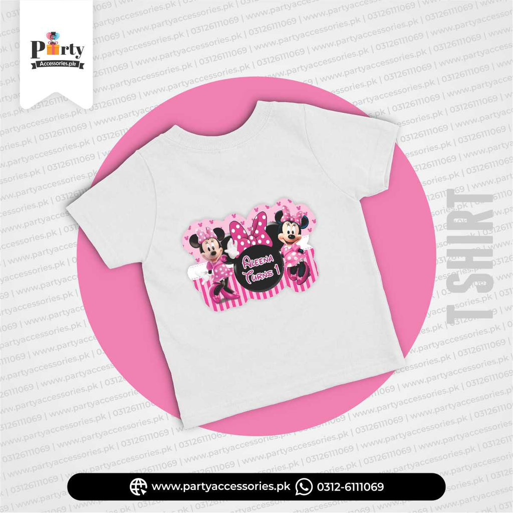 Minnie Mouse Theme Customized Kids T-shirt for Birthday Girl Celebration