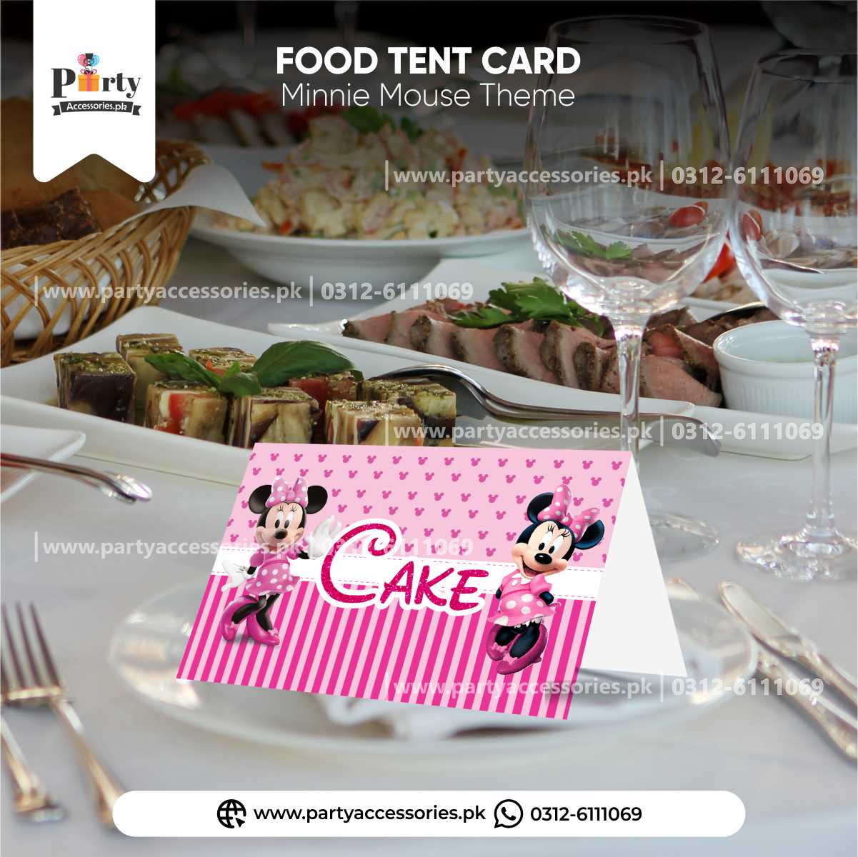 Minnie Mouse Theme Customized Tent Cards for Birthday Table Decoration
