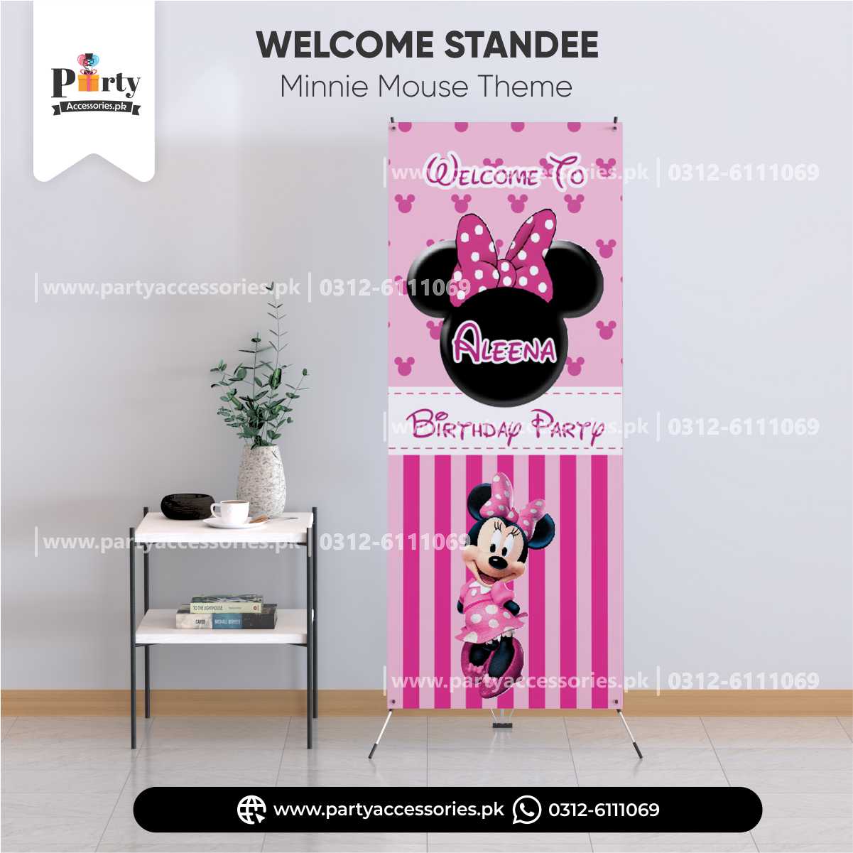 Minnie Mouse Theme Customized Welcome Standee for Birthday Party Entrance Decoration