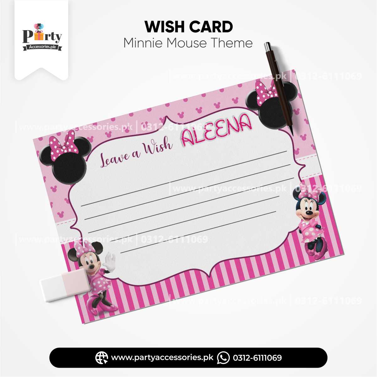 Minnie Mouse Theme Customized Wish Cards for Birthday Party Decoration