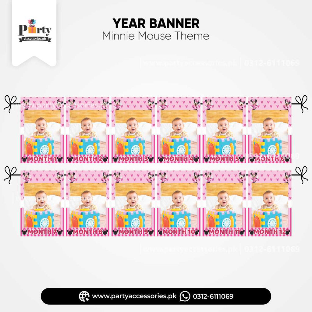 Minnie Mouse Theme Customized Month Wise Year Picture Banner for Birthday Decoration