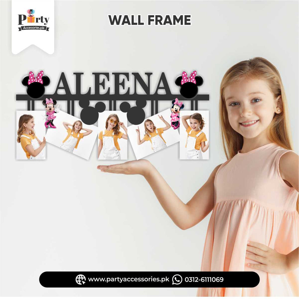 Minnie Mouse Theme Customized Wall Name Frame With 5 Images for Wall Decoration