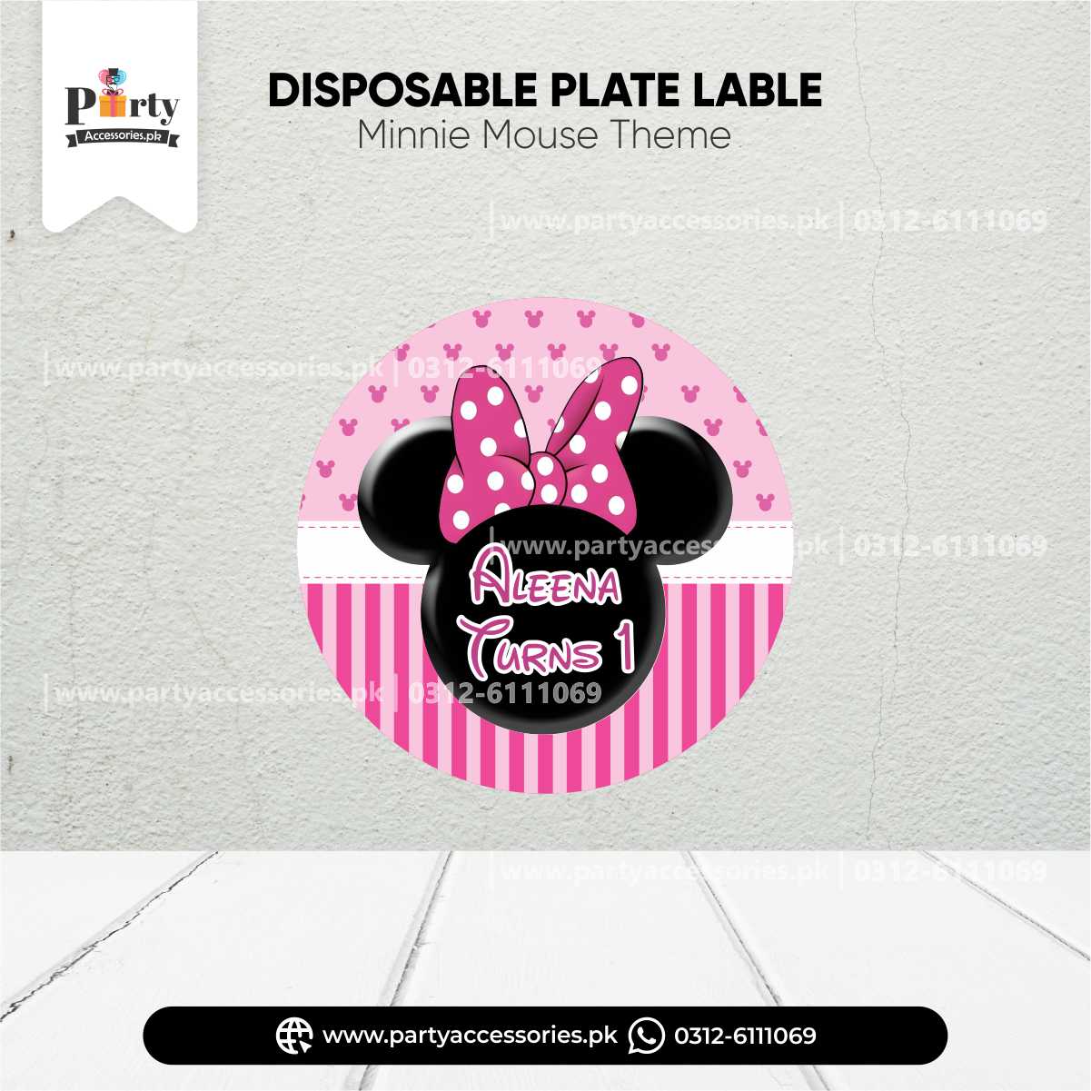 Minnie Mouse Theme Custom Plates Lables for Plates Decoration