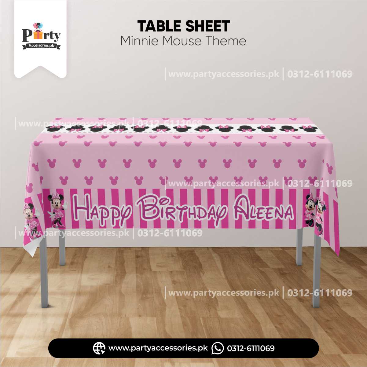 Minnie Mouse Theme Customized Birthday Party Table Cover