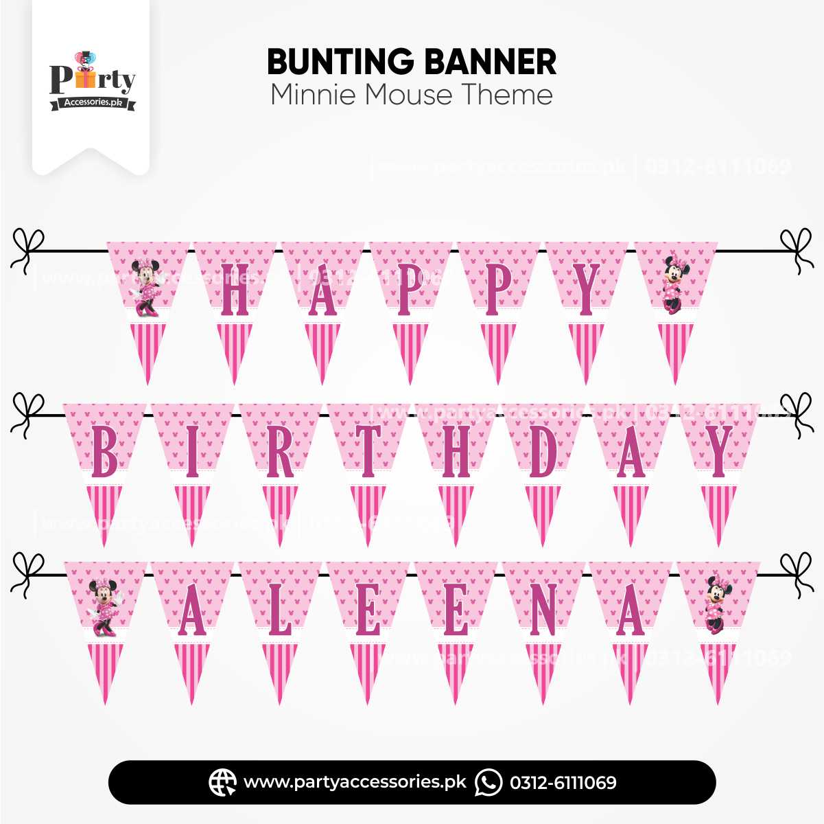 Minnie Mouse Theme Customized V-Shaped Bunting Banner for Birthday Wall Decoration