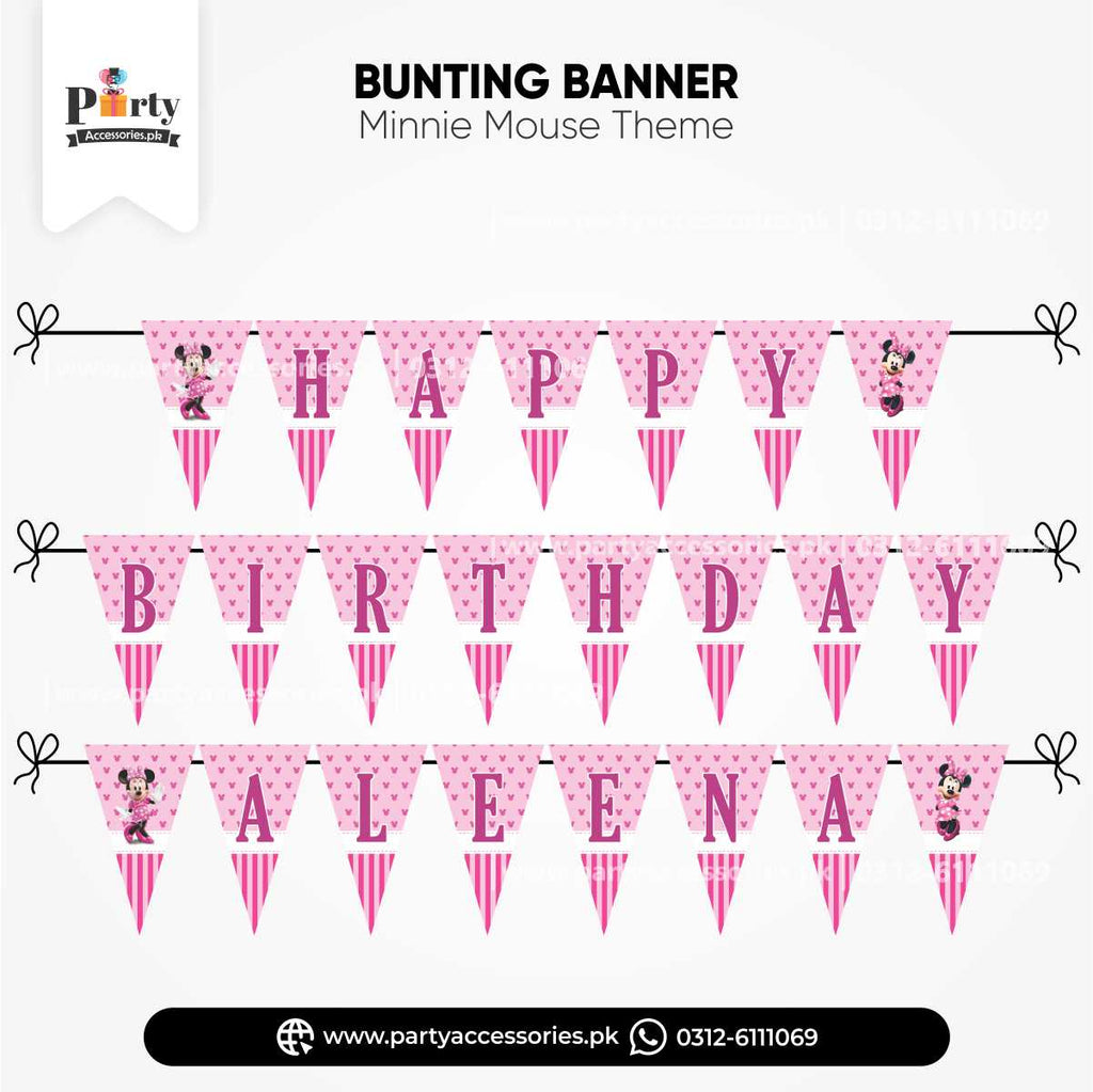 Minnie Mouse Theme Customized V-Shaped Bunting Banner for Birthday Wall Decoration