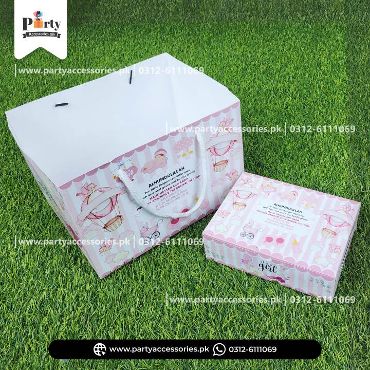 Baby Girl Announcement Sweet Boxes | It's a Girl Decoration | Customized Methai Boxes with Carry Bags | Pack of 6
