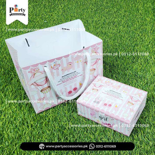 Baby Girl Announcement Sweet Boxes | It's a Girl Decoration | Customized Methai Boxes with Carry Bags | Pack of 6