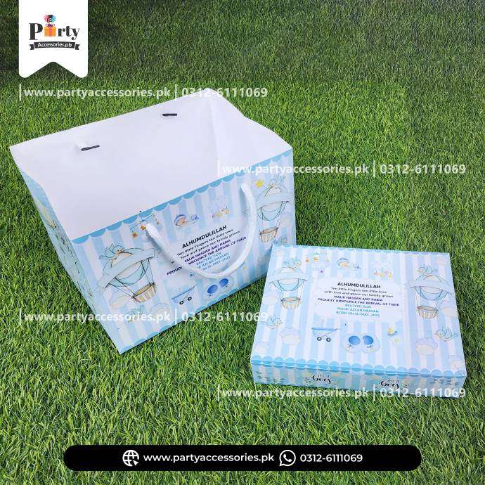 1kg Baby Boy Customized Announcement Sweet Box with Carry Bags