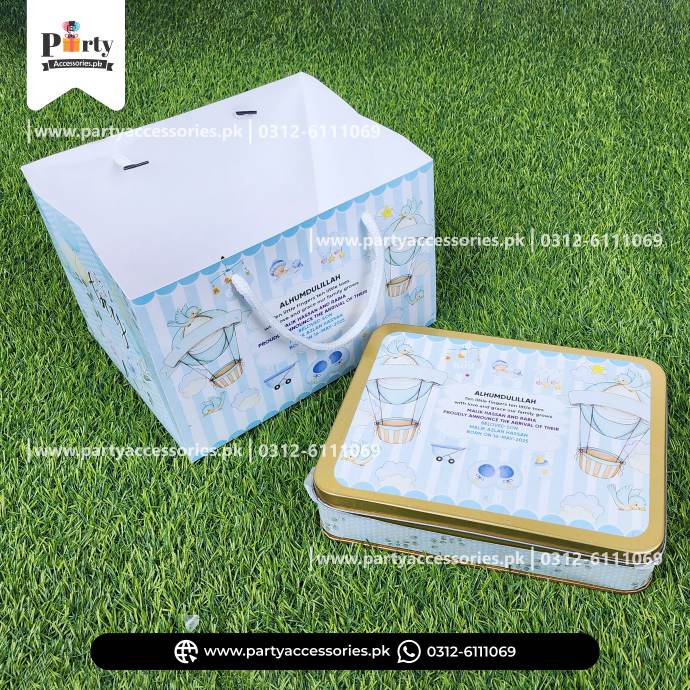 1kg It's a Boy Methai Box | Customized Tin Boxe with Carry Bag Baby Announcement Sweet Box