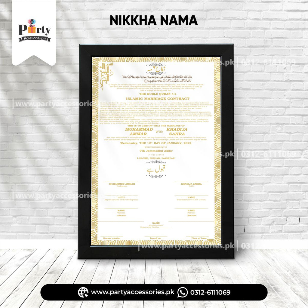 Nikkah Nama Customized | Marriage certificate A3 size frame decoration ideas