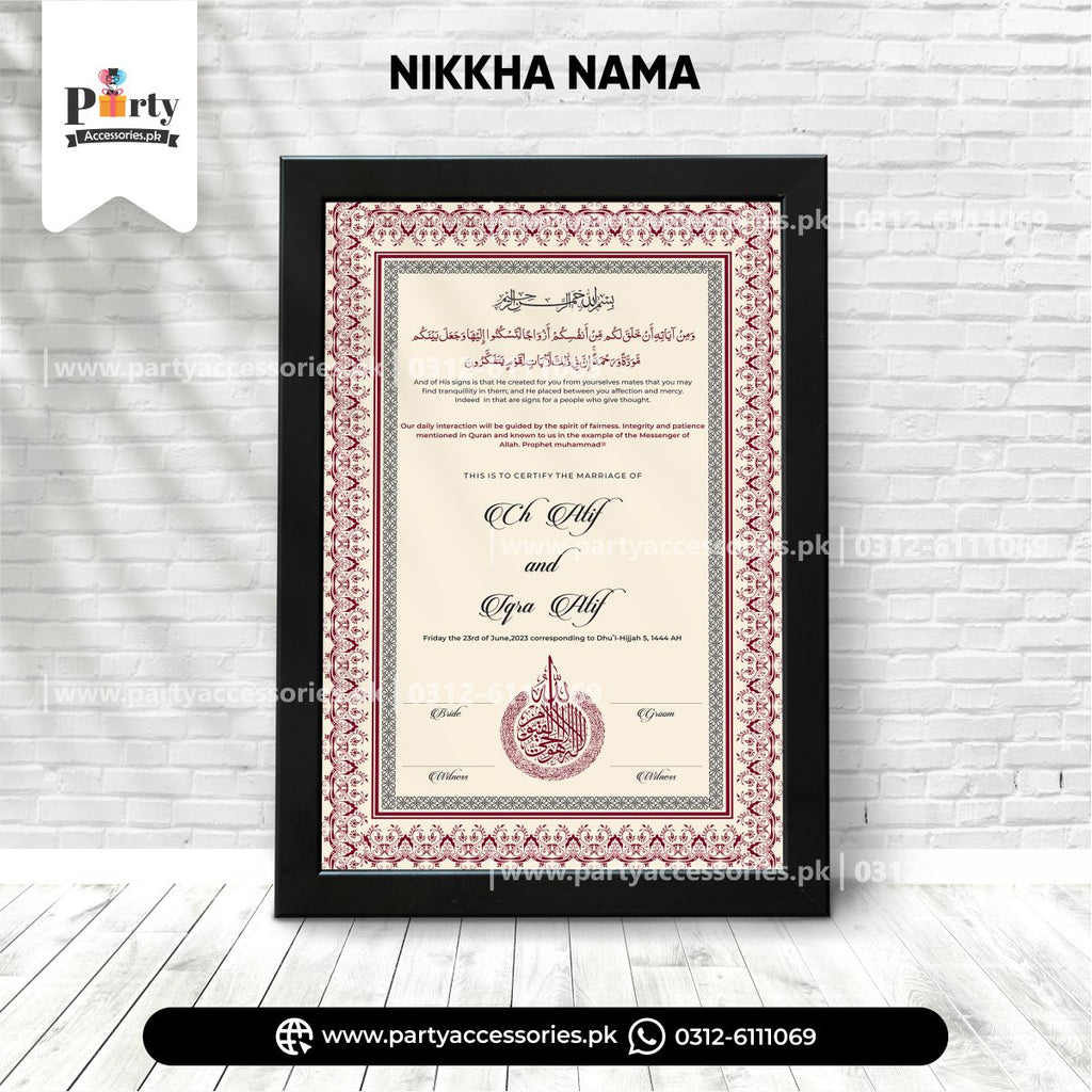 Nikkah Nama Customized | Marriage certificate A3 size frame pinterest ideas