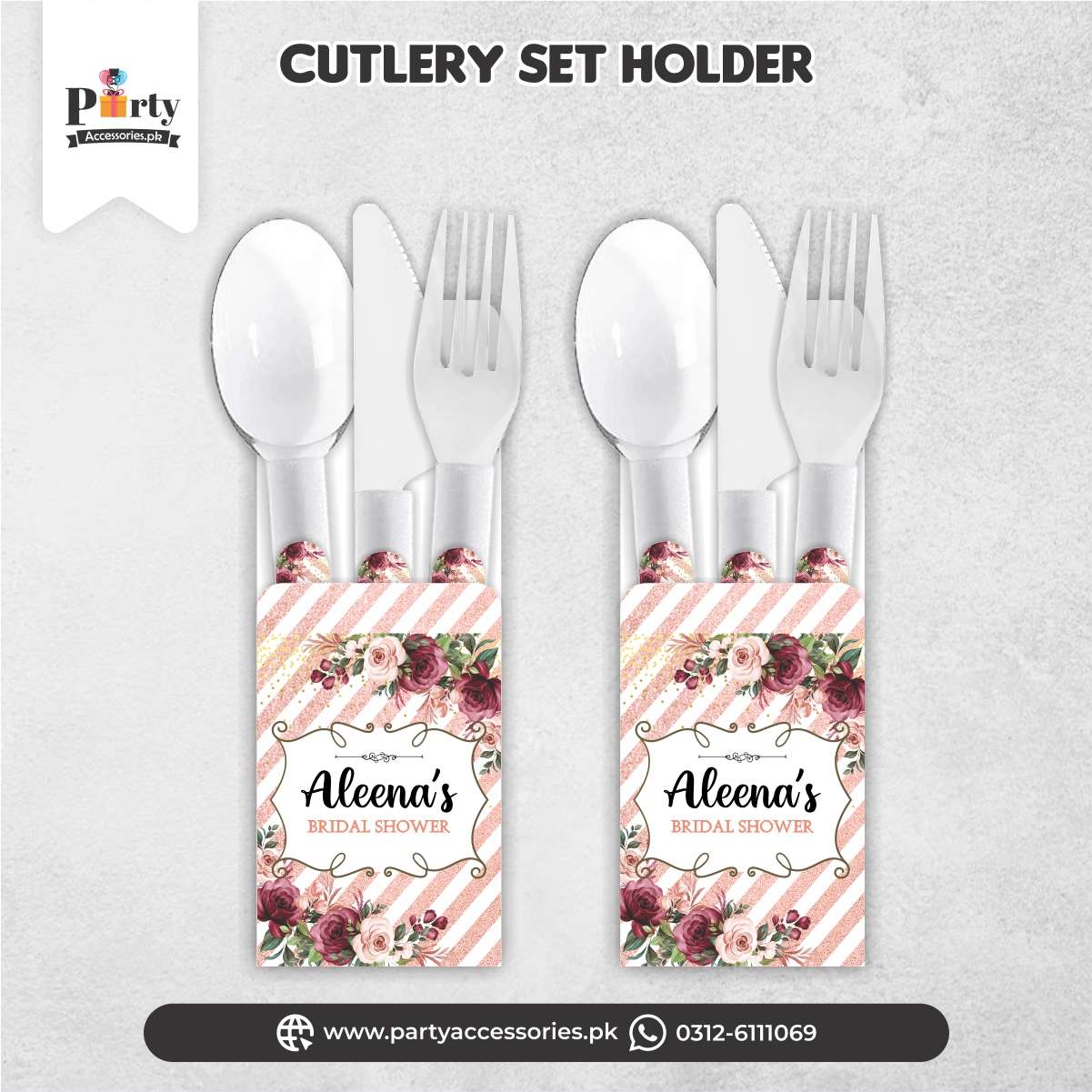 bridal shower theme cutlery set with holder