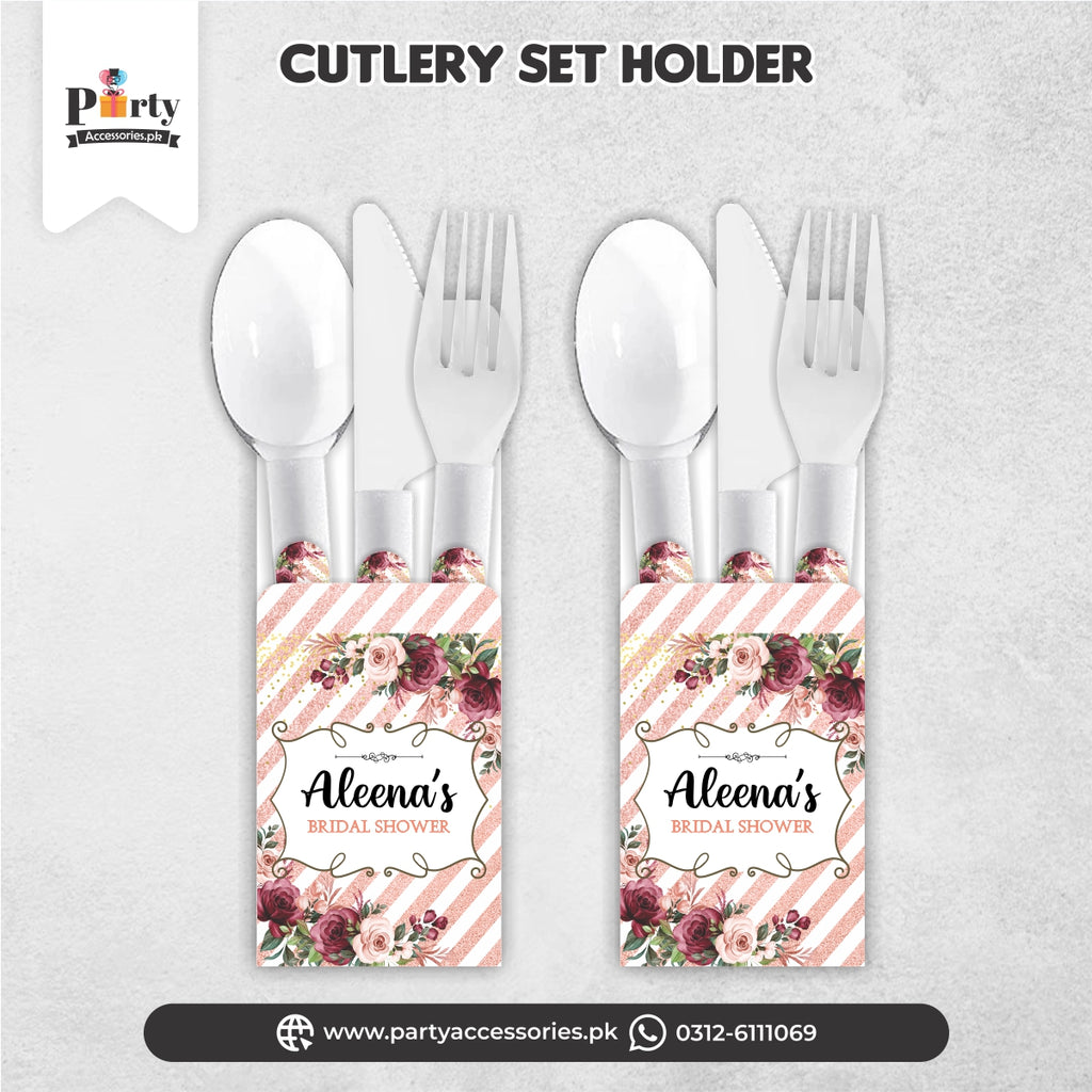 bridal shower theme cutlery set with holder