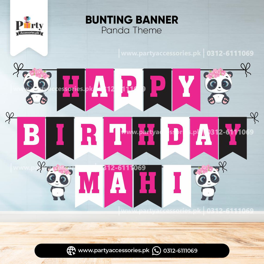 Panda Girl Theme Customized Name Birthday Bunting Banner for Wall Decoration