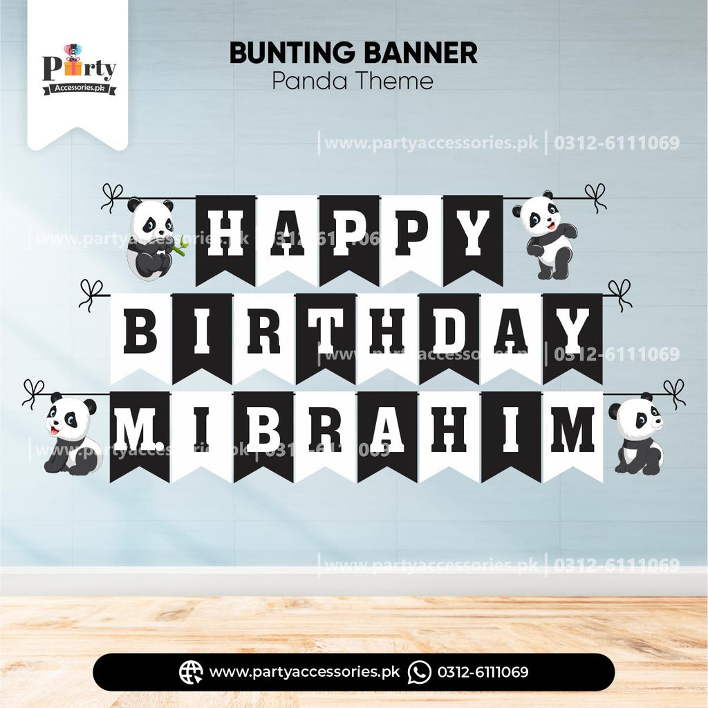 Panda Boy Theme Customized Name Birthday Bunting Banner for Wall Decoration