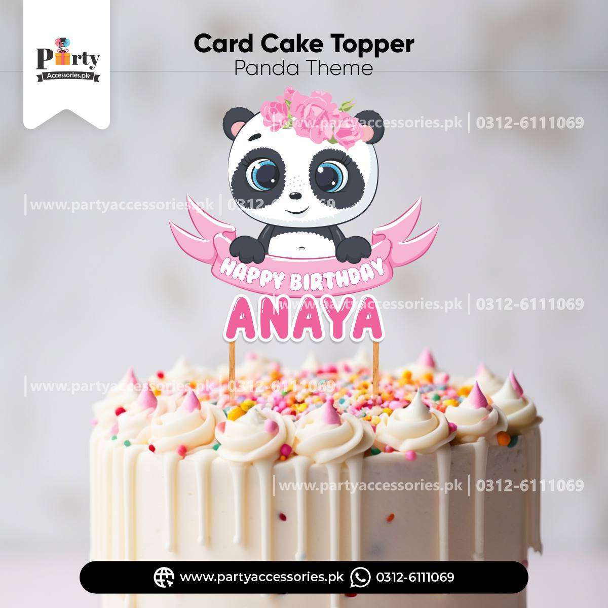 Customized Card Cake Topper for Birthday Party Cake Decoration in Panda Girl Theme