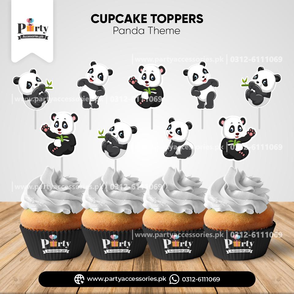 Panda Boy Theme Cupcake Toppers for Birthday Party Table Decorations