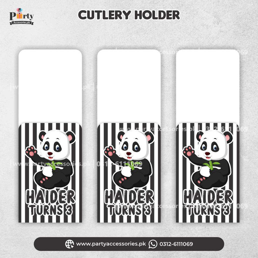 Panda Boy Theme Cutlery Set Customized Holder for Birthday Table Decoration