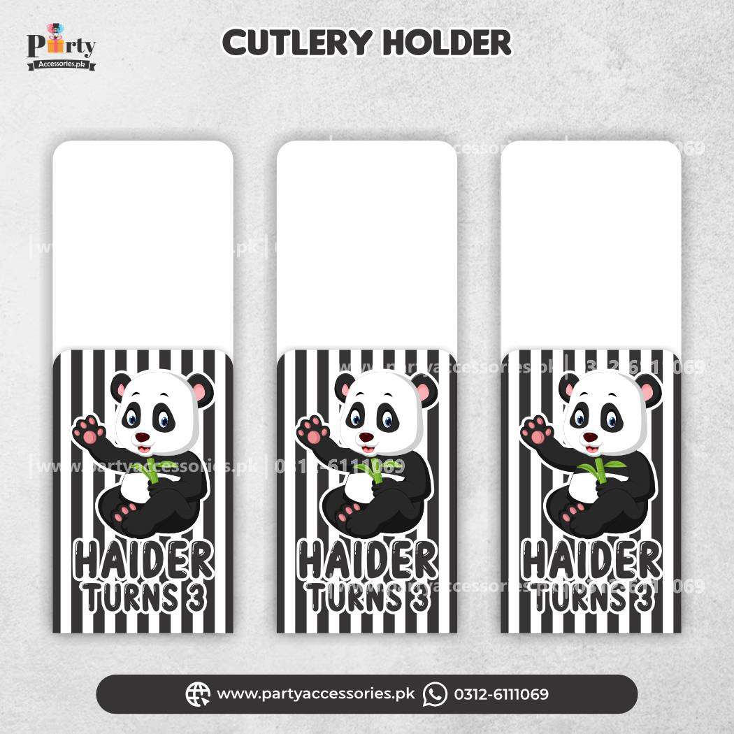 Panda Boy Theme Cutlery Set Customized Holder for Birthday Table Decoration